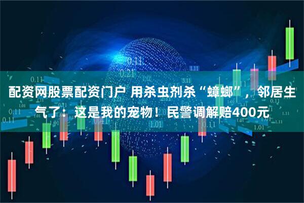 配资网股票配资门户 用杀虫剂杀“蟑螂”，邻居生气了：这是我的宠物！民警调解赔400元
